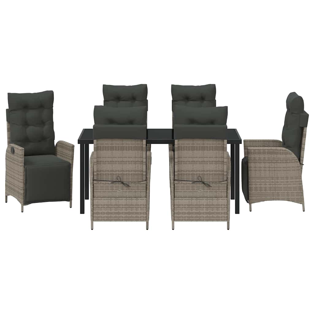 Tuin eettafelset met kussen 7 pcs Grijs poly rattan
