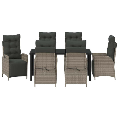 Tuin eettafelset met kussen 7 pcs Grijs poly rattan