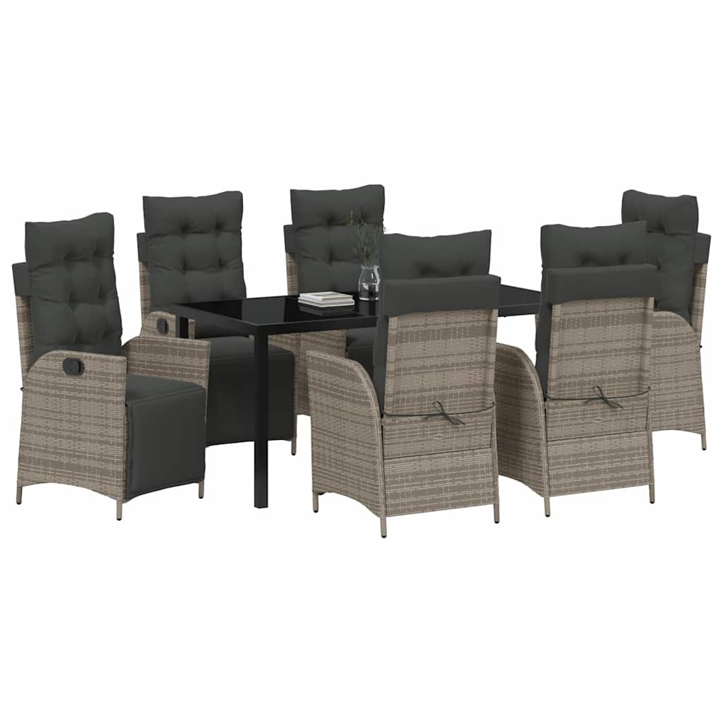 Tuin eettafelset met kussen 7 pcs Grijs poly rattan