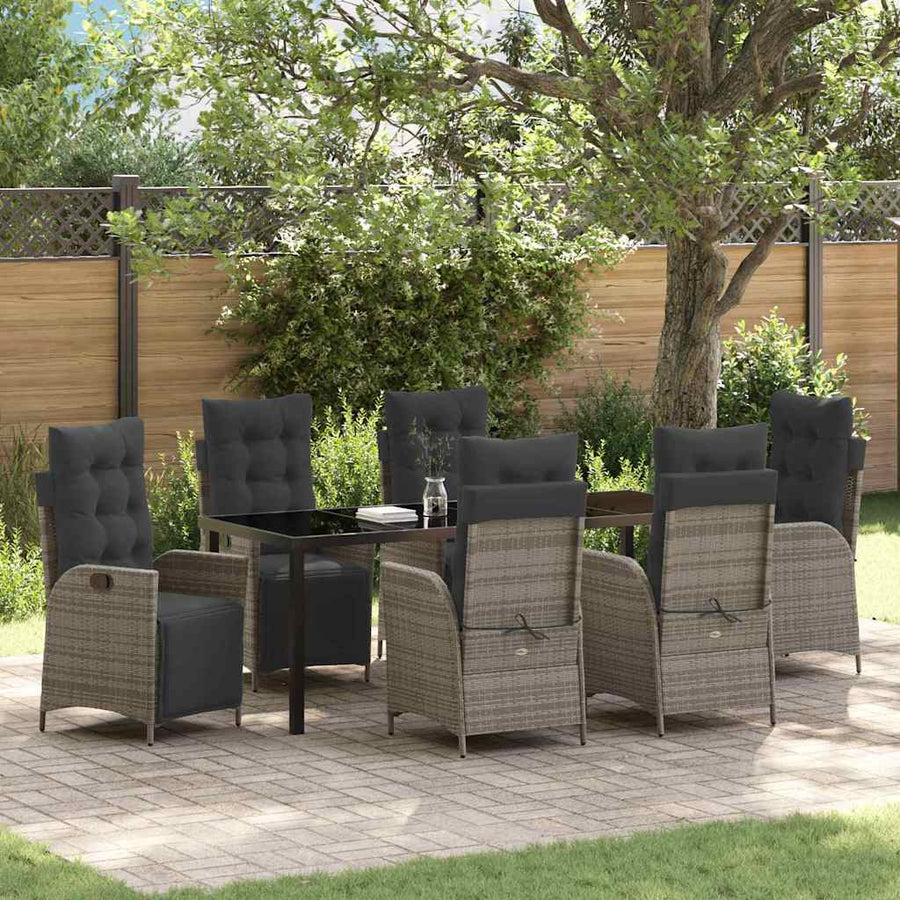 Tuin Eettafelset Met Kussen 7 Pcs Grijs Poly Rattan