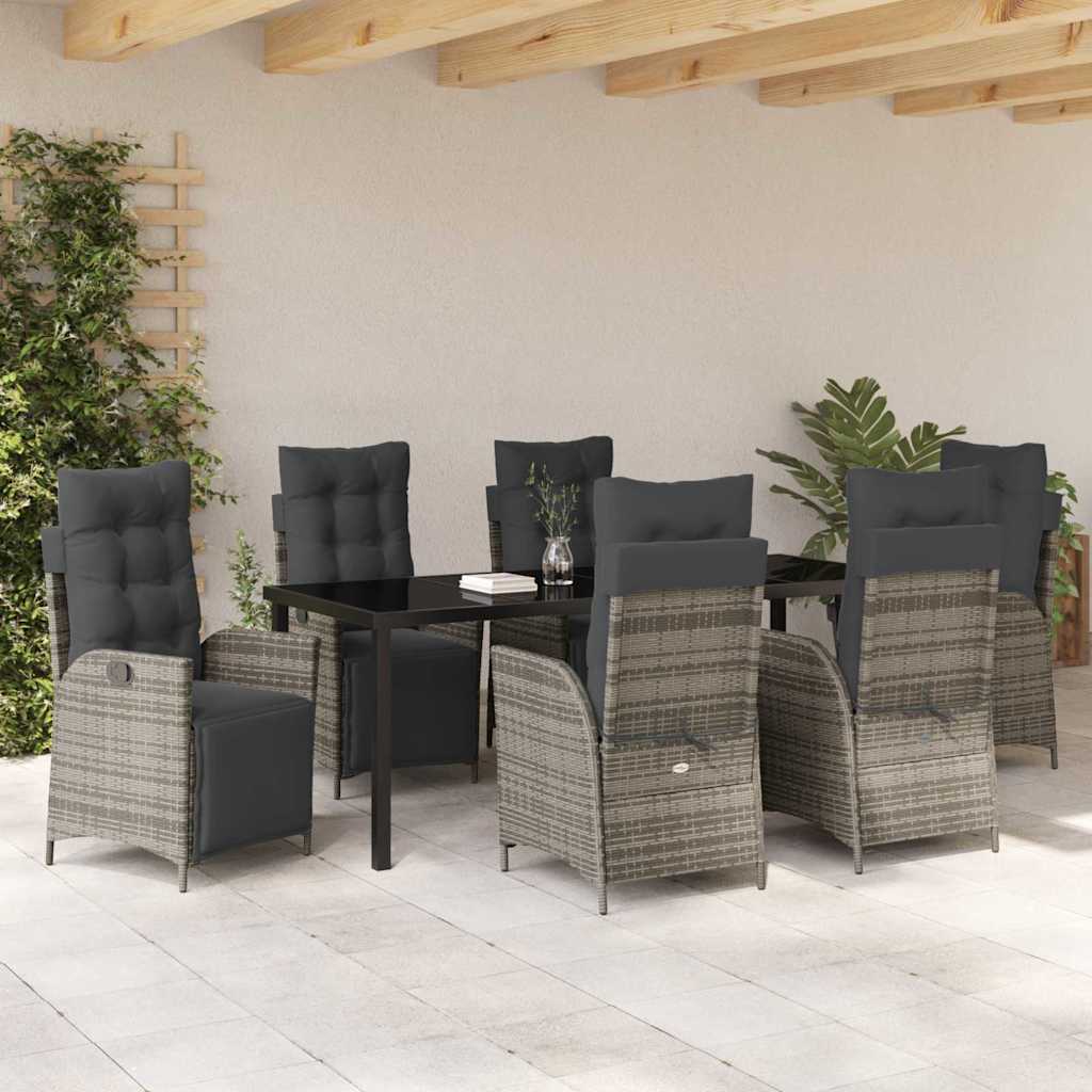 Tuin Eettafelset Met Kussen 7 Pcs Grijs Poly Rattan