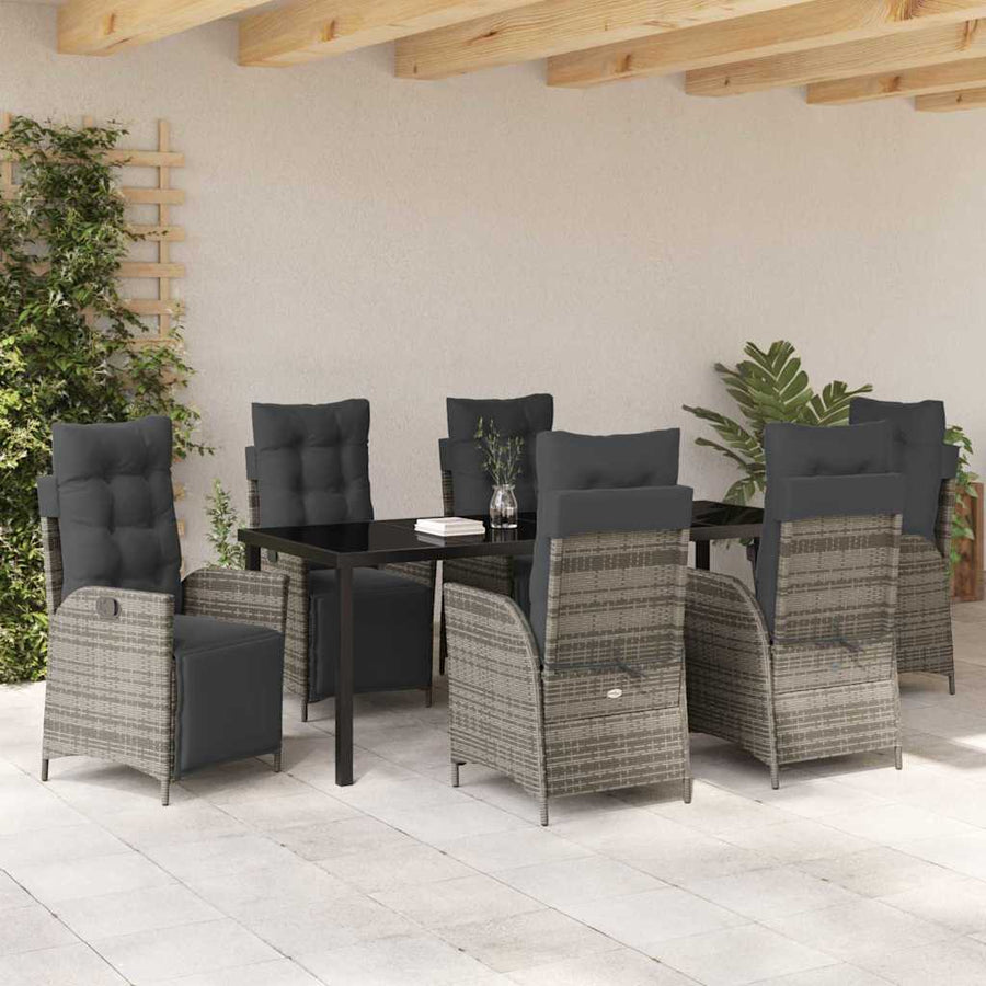 Tuin Eettafelset Met Kussen 7 Pcs Grijs Poly Rattan