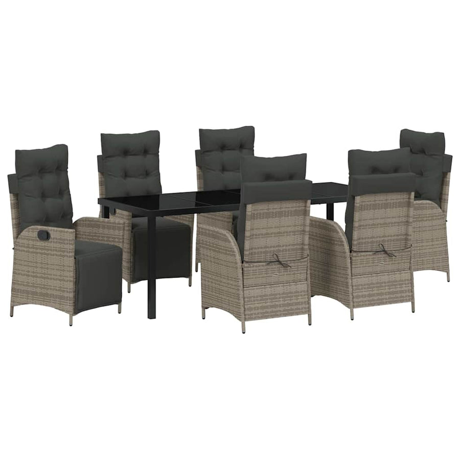 Tuin Eettafelset Met Kussen 7 Pcs Grijs Poly Rattan