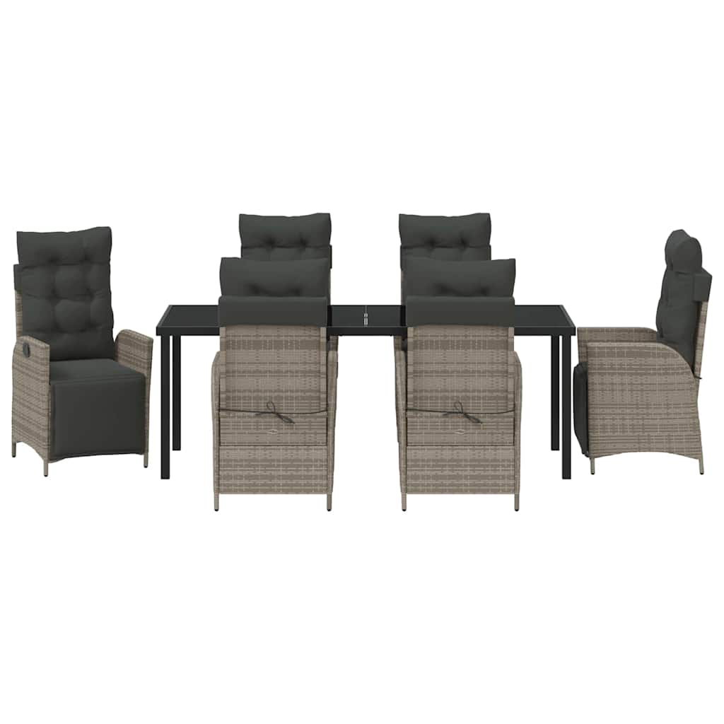 Tuin Eettafelset Met Kussen 7 Pcs Grijs Poly Rattan