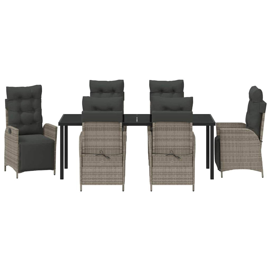 Tuin Eettafelset Met Kussen 7 Pcs Grijs Poly Rattan