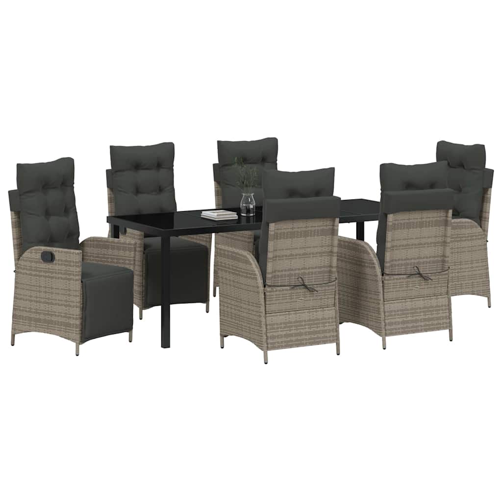 Tuin Eettafelset Met Kussen 7 Pcs Grijs Poly Rattan