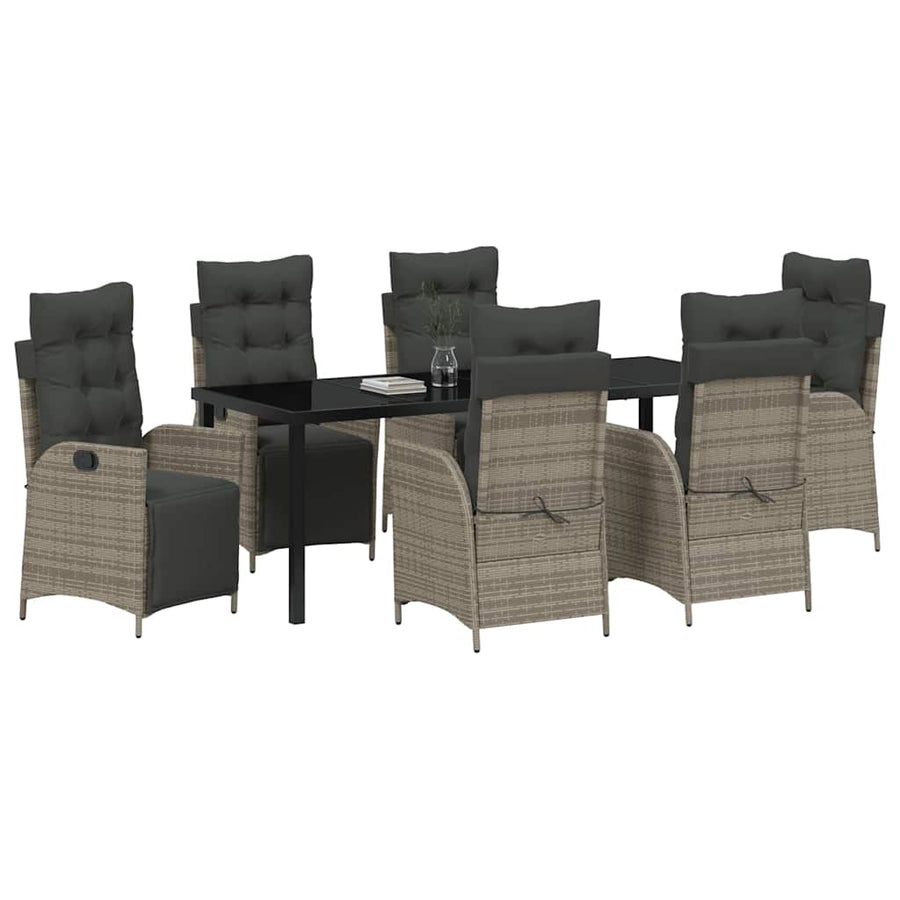 Tuin Eettafelset Met Kussen 7 Pcs Grijs Poly Rattan