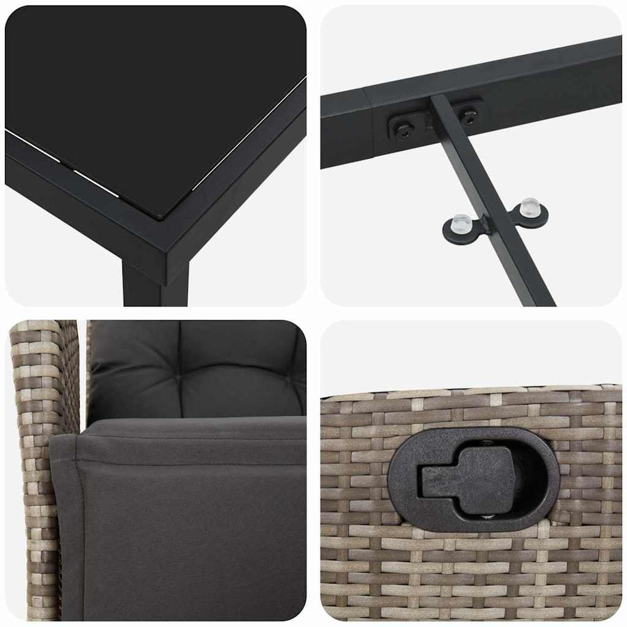 Tuin eettafelset met kussen 9 pcs Grijs poly rattan