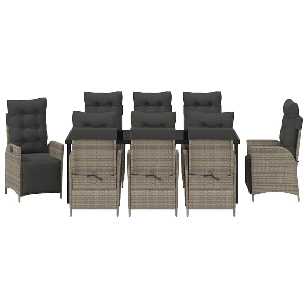 Tuin eettafelset met kussen 9 pcs Grijs poly rattan