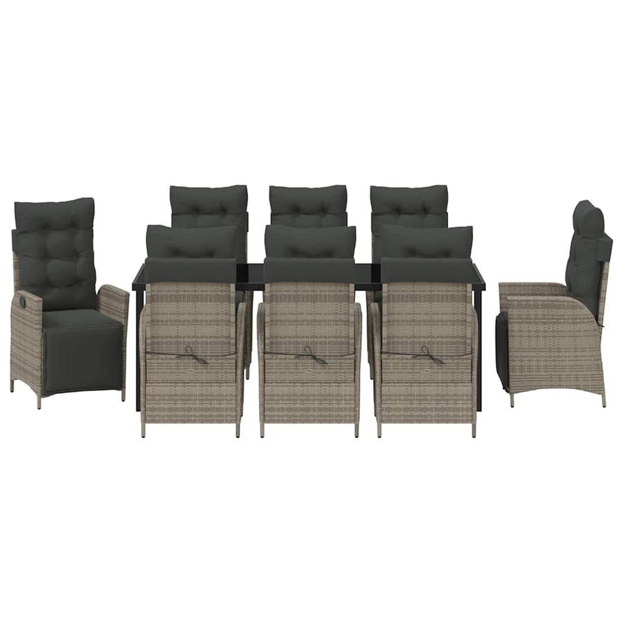 Tuin eettafelset met kussen 9 pcs Grijs poly rattan