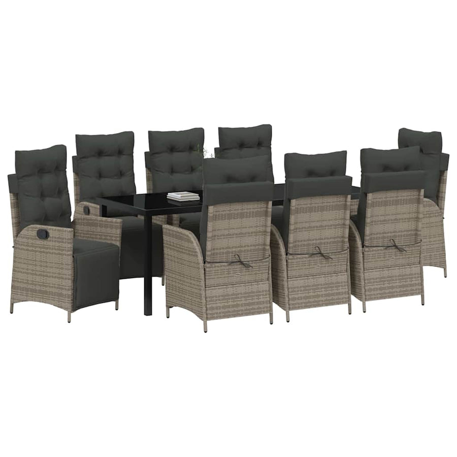 Tuin eettafelset met kussen 9 pcs Grijs poly rattan
