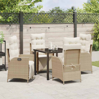 Tuin eettafelset met kussen 5 pcs Beige poly rattan