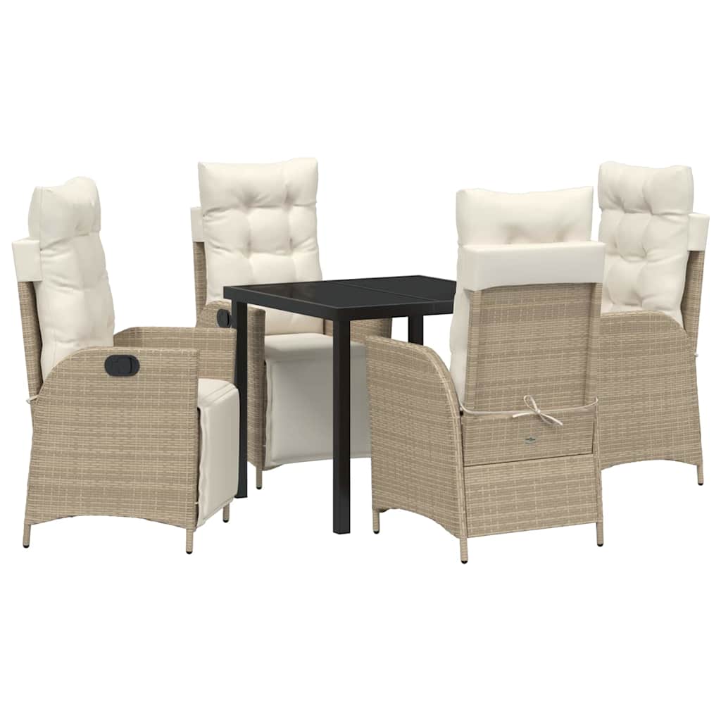 Tuin eettafelset met kussen 5 pcs Beige poly rattan