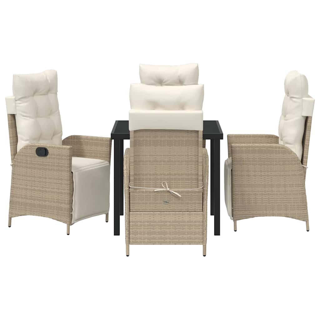Tuin eettafelset met kussen 5 pcs Beige poly rattan