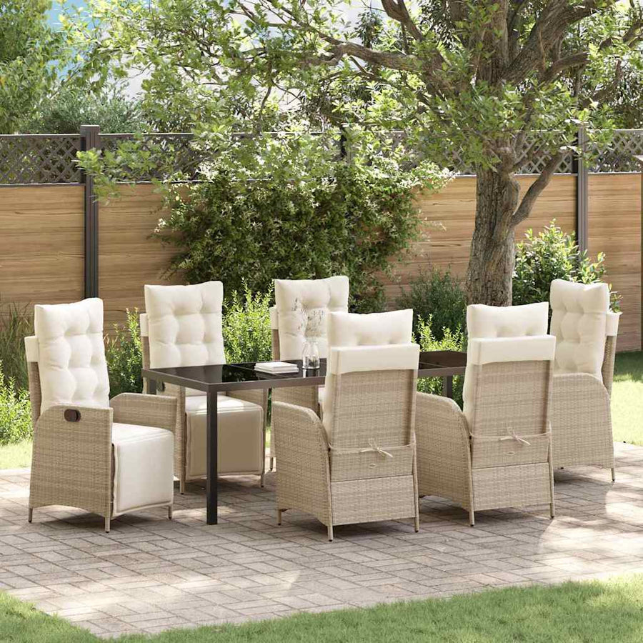 Tuin Eettafelset Met Kussen 7 Pcs Beige Poly Rattan