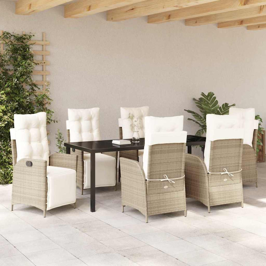 Tuin Eettafelset Met Kussen 7 Pcs Beige Poly Rattan