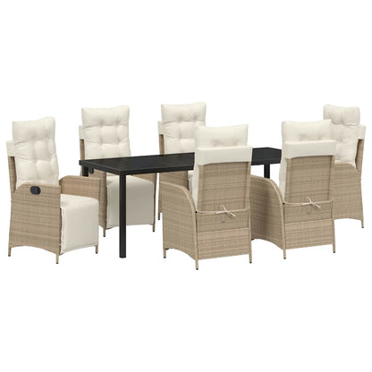Tuin Eettafelset Met Kussen 7 Pcs Beige Poly Rattan