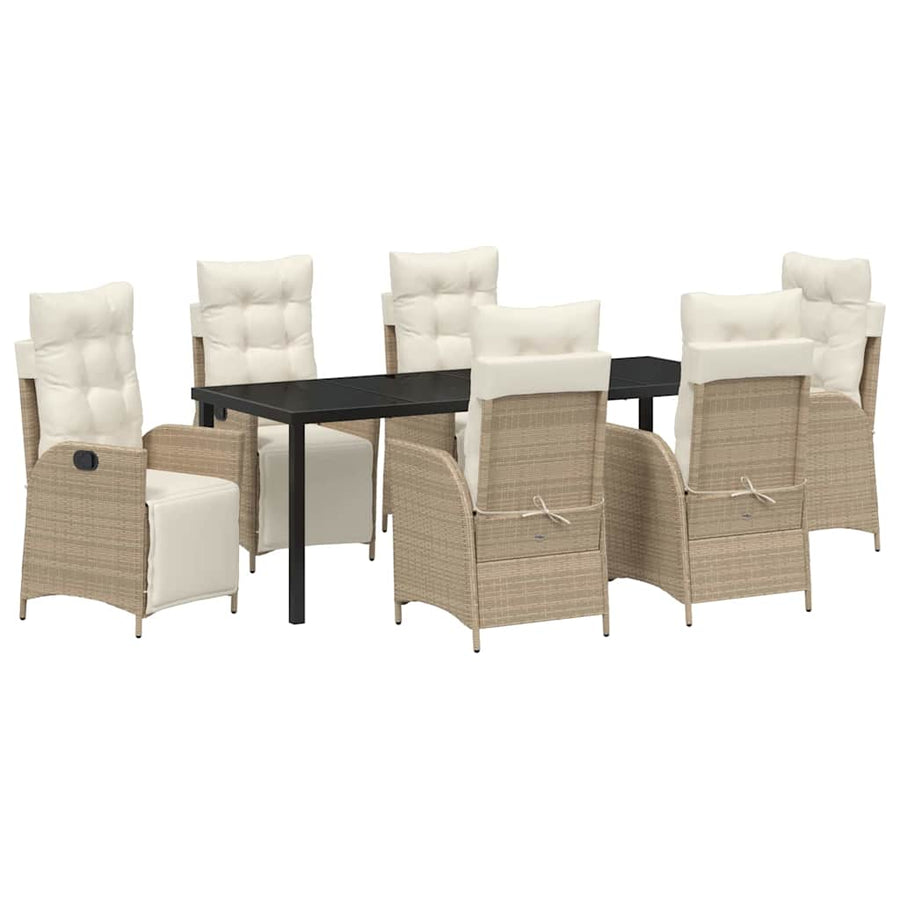 Tuin Eettafelset Met Kussen 7 Pcs Beige Poly Rattan