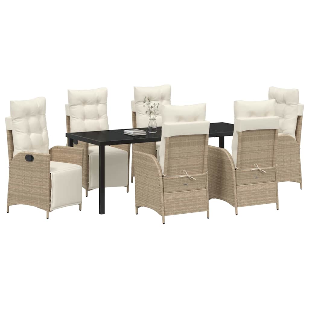 Tuin Eettafelset Met Kussen 7 Pcs Beige Poly Rattan