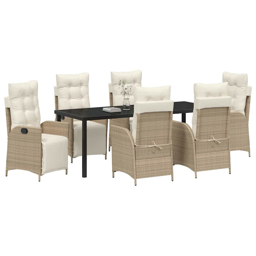 Tuin Eettafelset Met Kussen 7 Pcs Beige Poly Rattan
