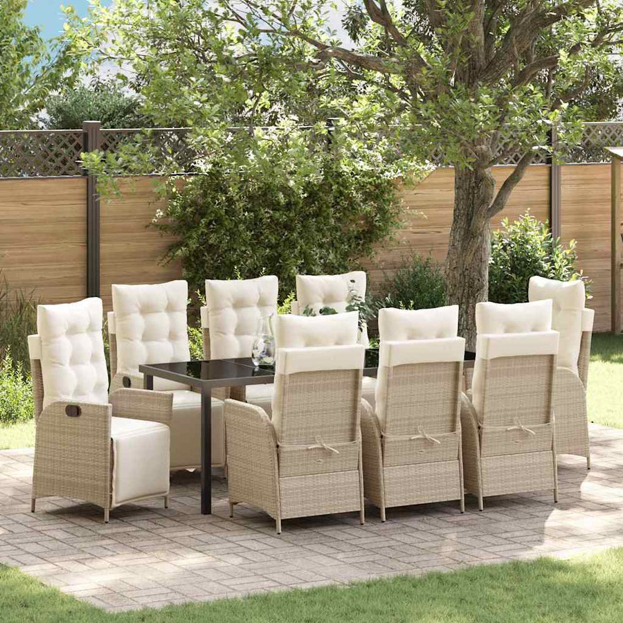 Tuin Eettafelset Met Kussen 9 Pcs Beige Poly Rattan