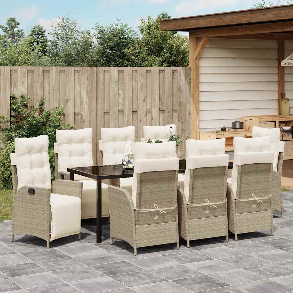 Tuin Eettafelset Met Kussen 9 Pcs Beige Poly Rattan