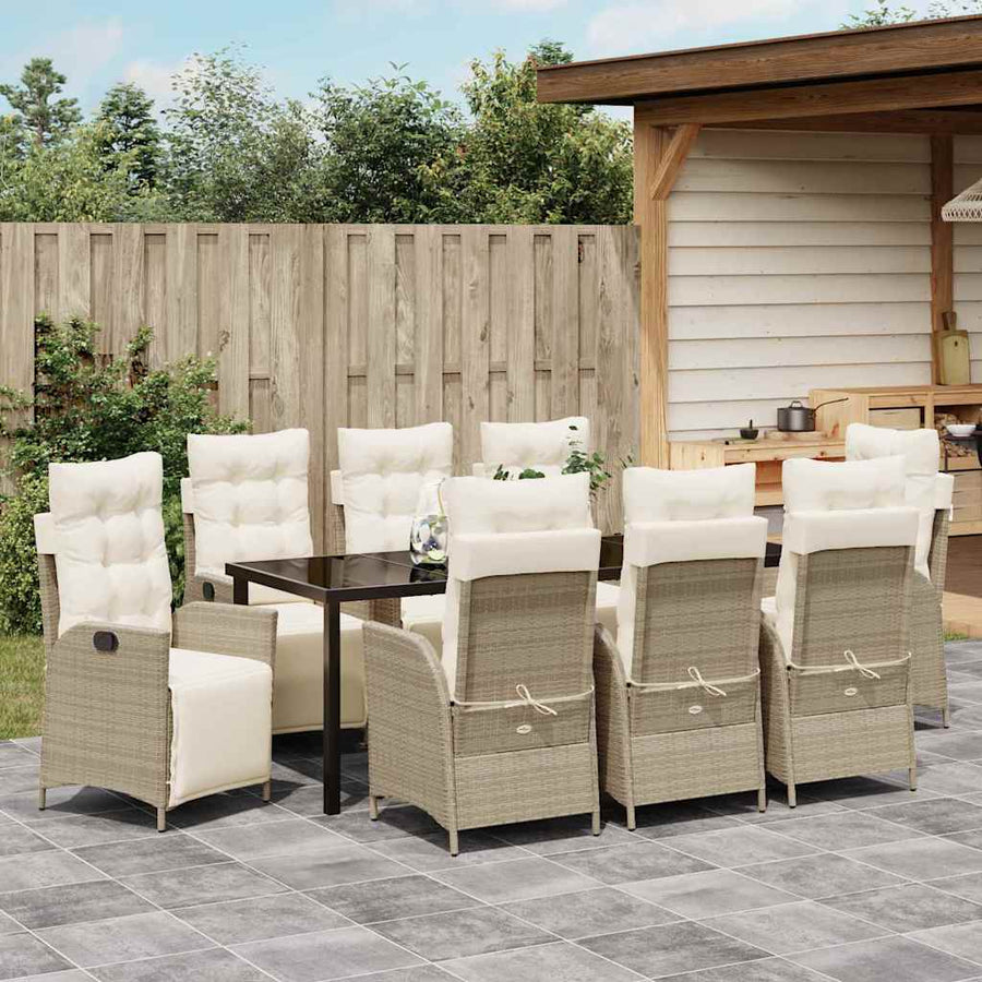 Tuin Eettafelset Met Kussen 9 Pcs Beige Poly Rattan