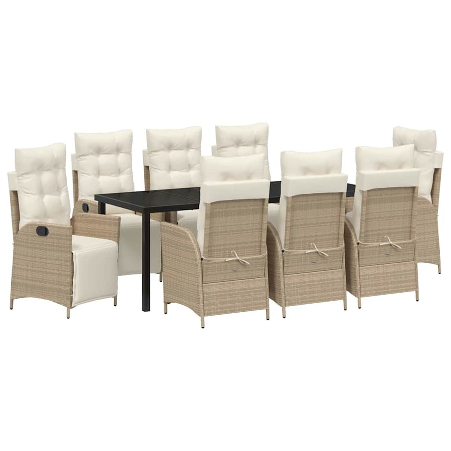 Tuin Eettafelset Met Kussen 9 Pcs Beige Poly Rattan