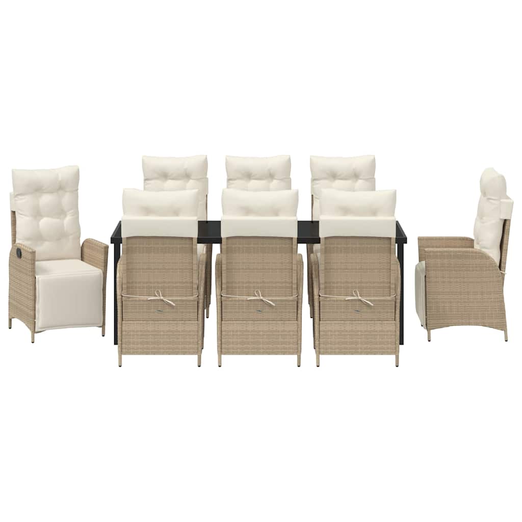 Tuin Eettafelset Met Kussen 9 Pcs Beige Poly Rattan