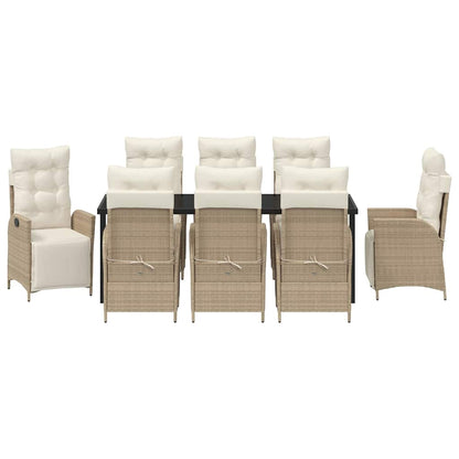 Tuin Eettafelset Met Kussen 9 Pcs Beige Poly Rattan