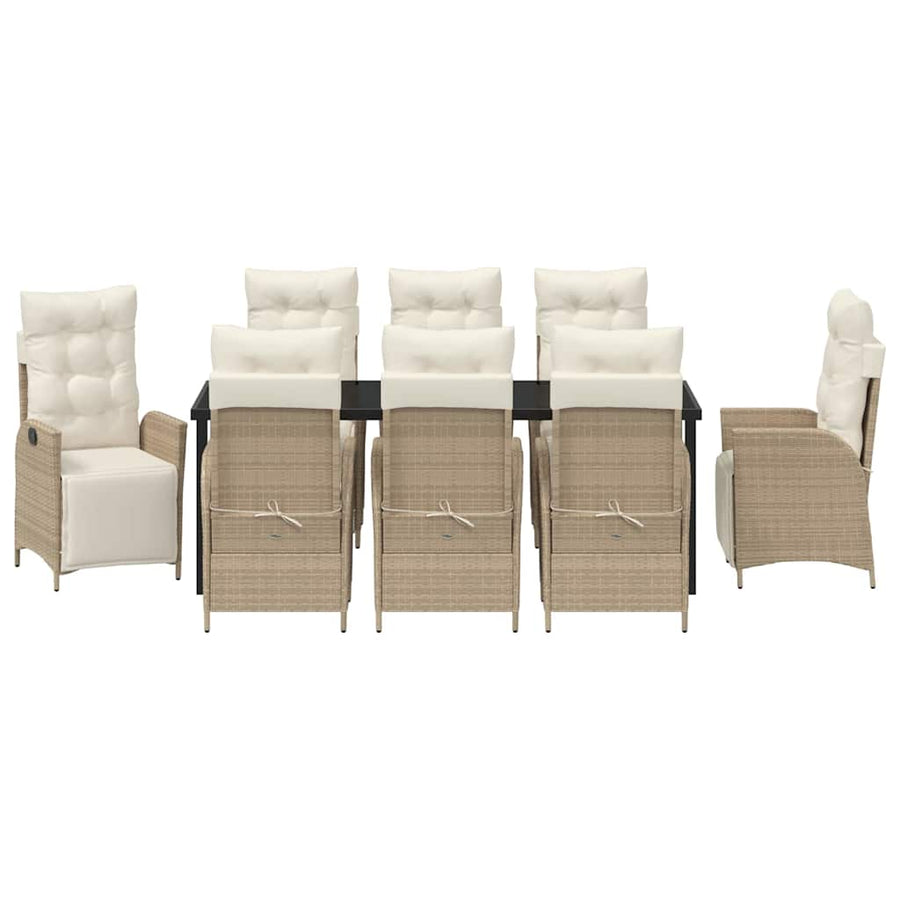 Tuin Eettafelset Met Kussen 9 Pcs Beige Poly Rattan
