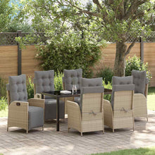 Tuin eettafelset met kussen 7 pcs Beige poly rattan