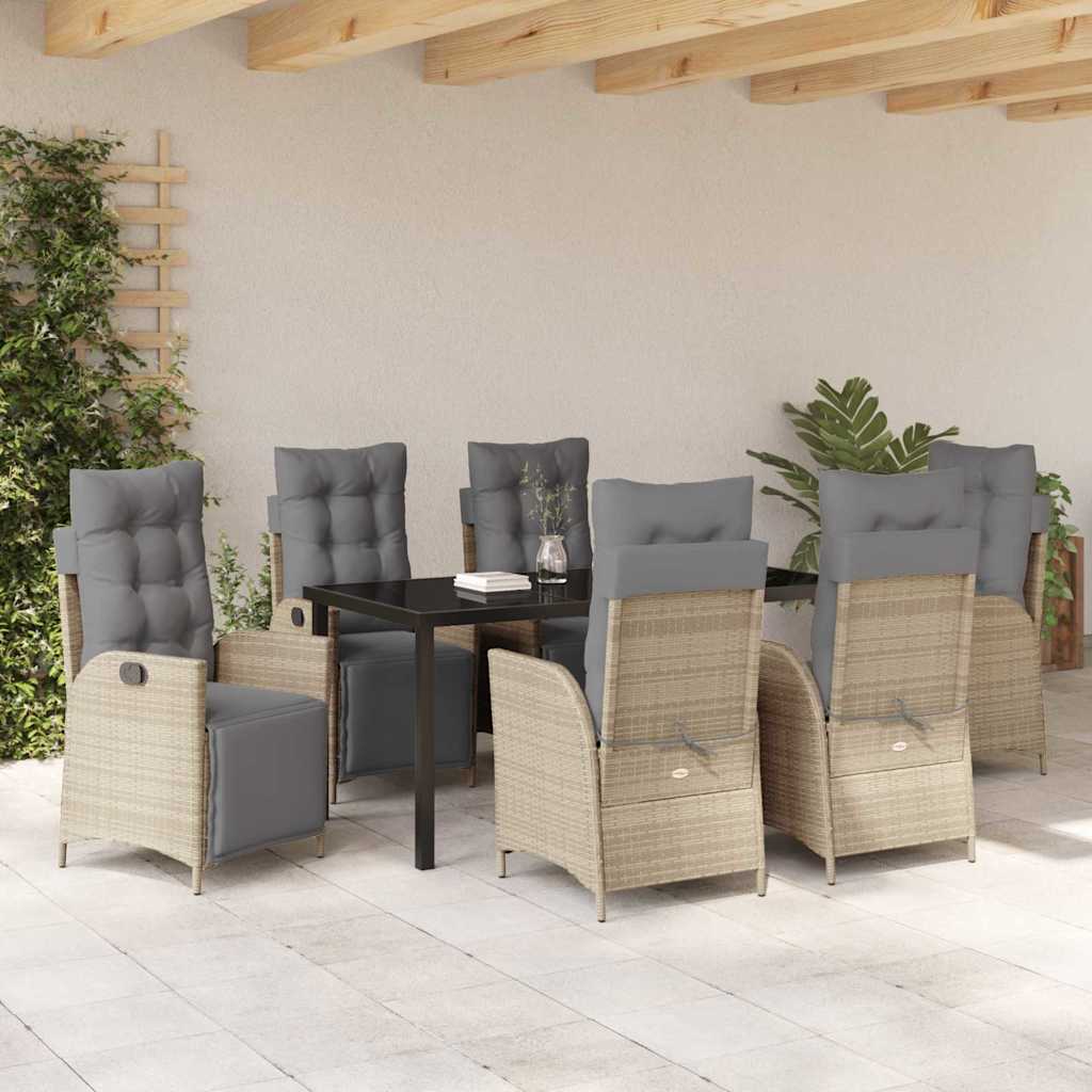 Tuin eettafelset met kussen 7 pcs Beige poly rattan