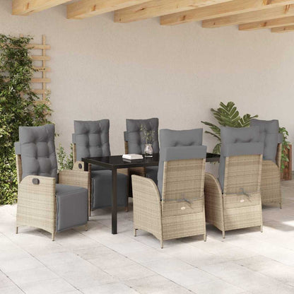 Tuin eettafelset met kussen 7 pcs Beige poly rattan
