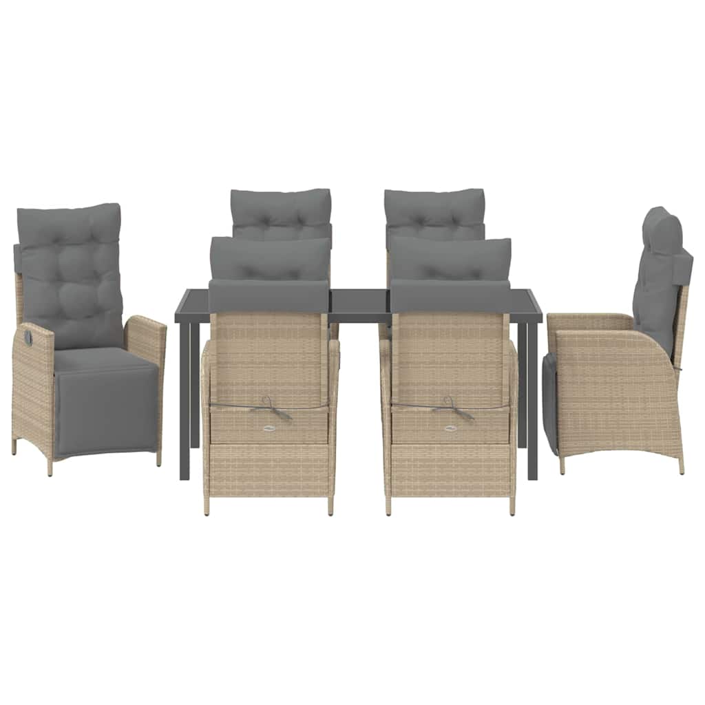 Tuin eettafelset met kussen 7 pcs Beige poly rattan