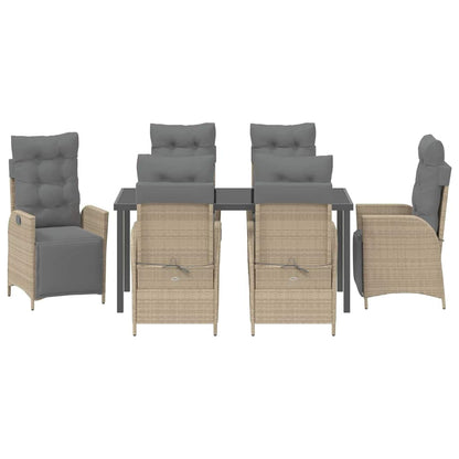 Tuin eettafelset met kussen 7 pcs Beige poly rattan