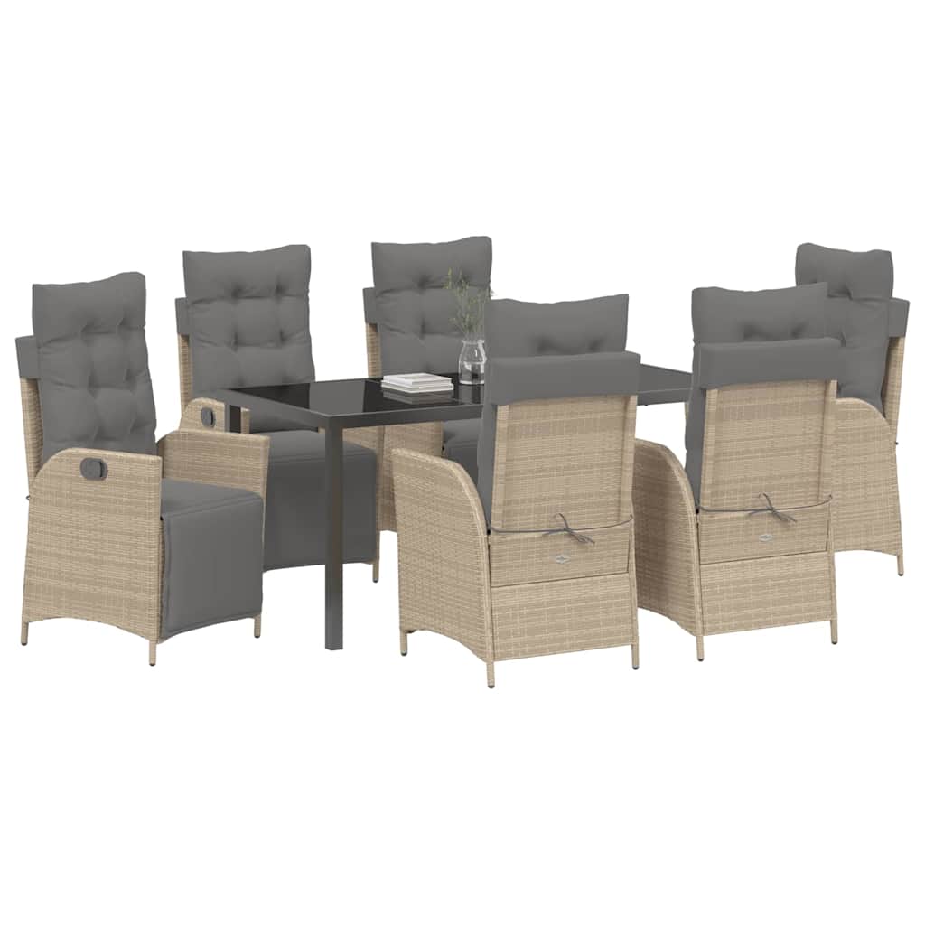 Tuin eettafelset met kussen 7 pcs Beige poly rattan