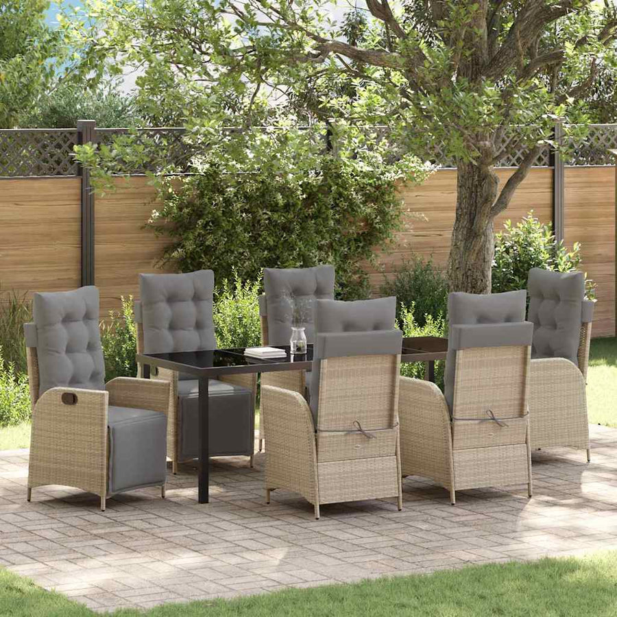 Tuin Eettafelset Met Kussen 7 Pcs Beige Poly Rattan