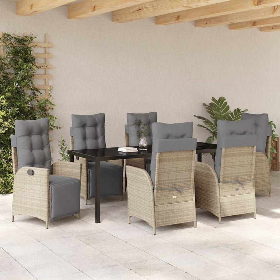 Tuin Eettafelset Met Kussen 7 Pcs Beige Poly Rattan