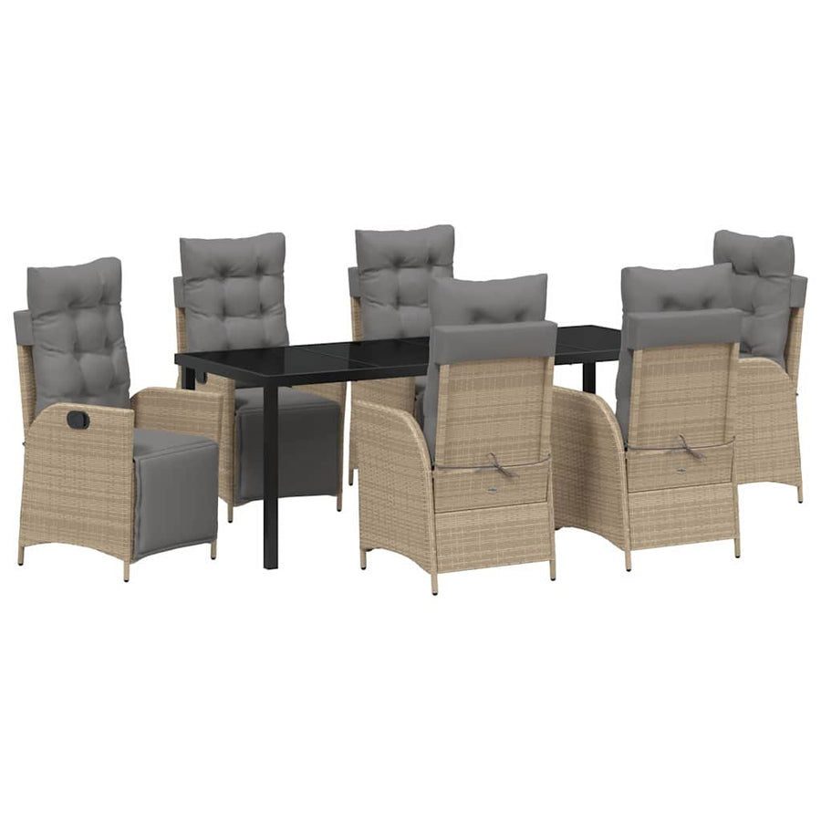 Tuin Eettafelset Met Kussen 7 Pcs Beige Poly Rattan