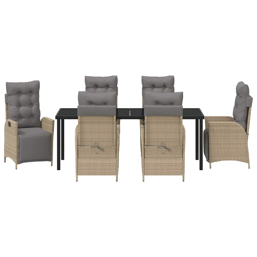 Tuin Eettafelset Met Kussen 7 Pcs Beige Poly Rattan