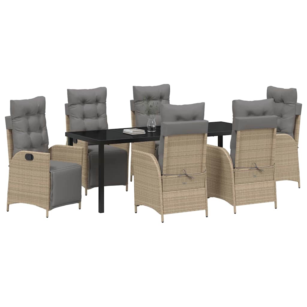 Tuin Eettafelset Met Kussen 7 Pcs Beige Poly Rattan