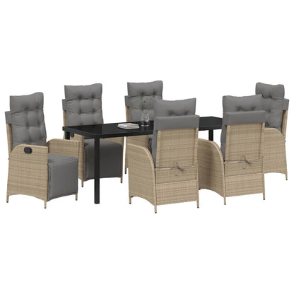 Tuin Eettafelset Met Kussen 7 Pcs Beige Poly Rattan