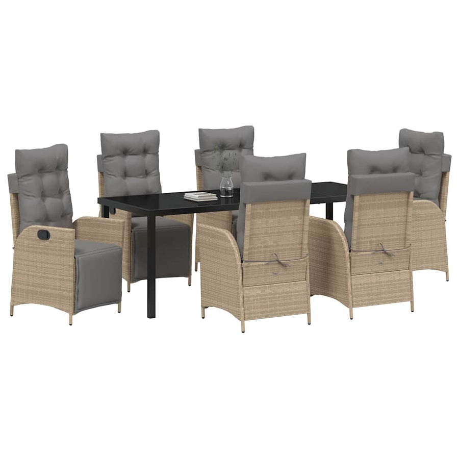 Tuin Eettafelset Met Kussen 7 Pcs Beige Poly Rattan