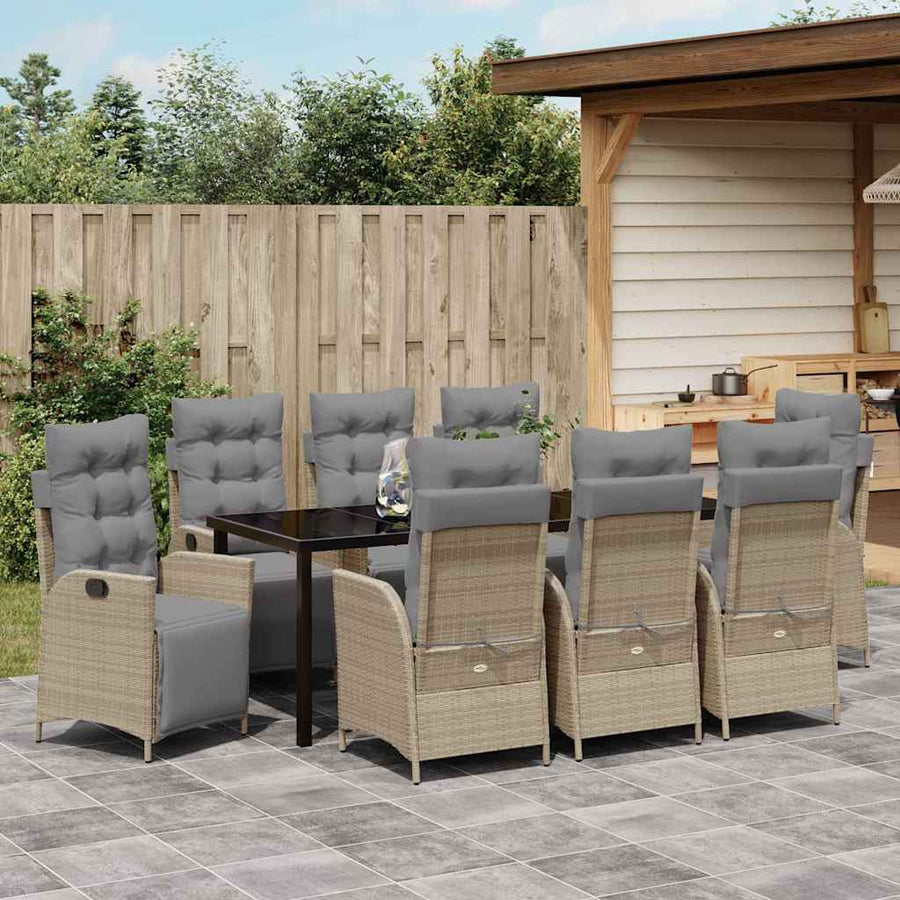 Tuin Eettafelset Met Kussen 9 Pcs Beige Poly Rattan