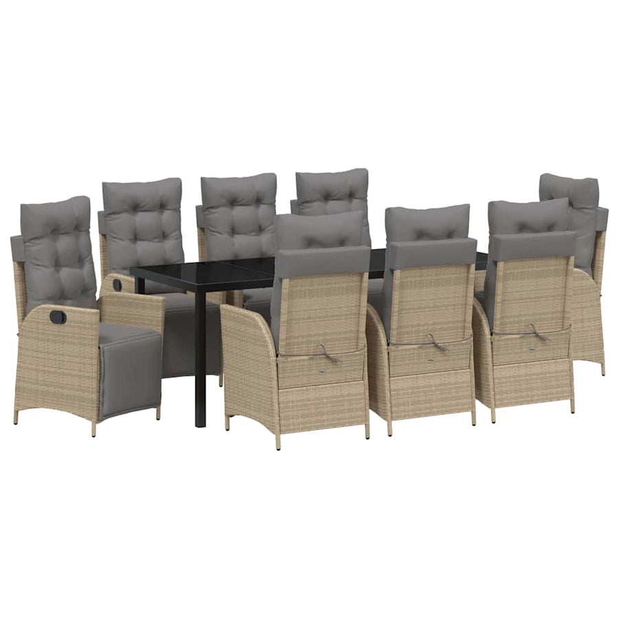Tuin Eettafelset Met Kussen 9 Pcs Beige Poly Rattan