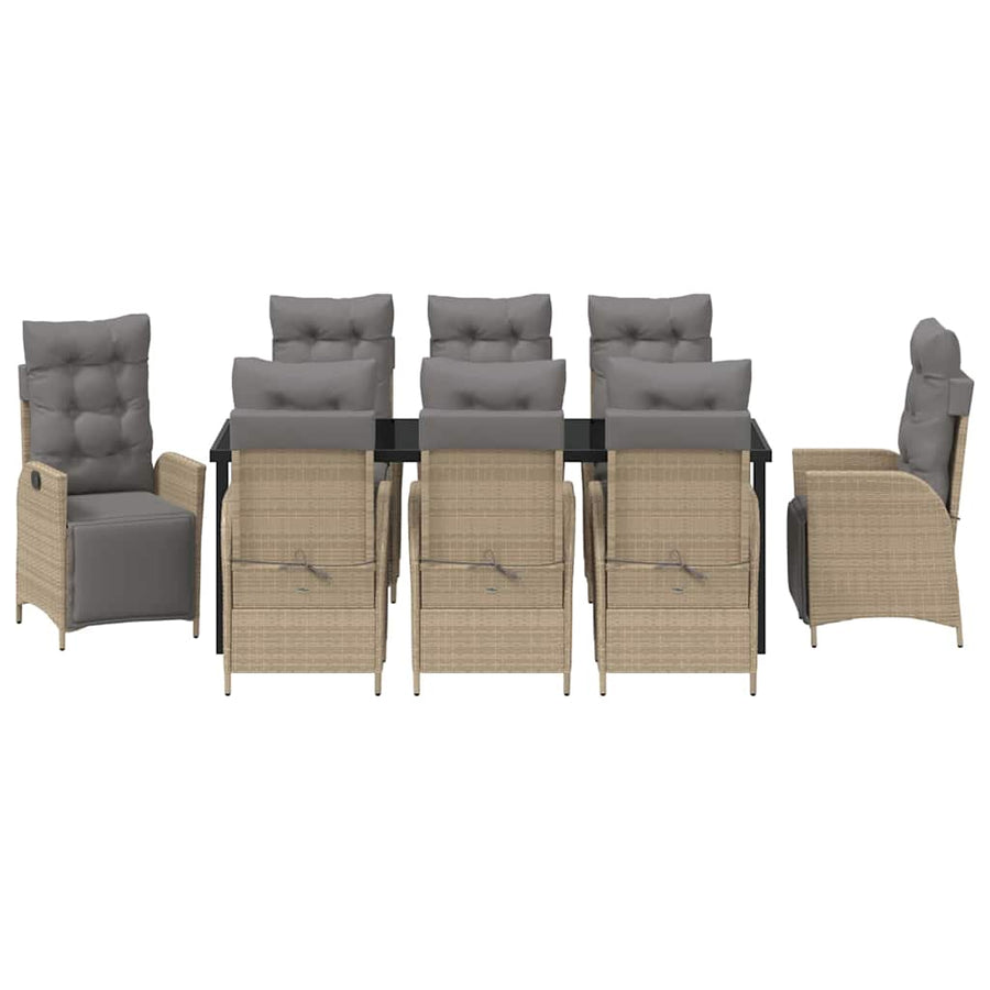 Tuin Eettafelset Met Kussen 9 Pcs Beige Poly Rattan