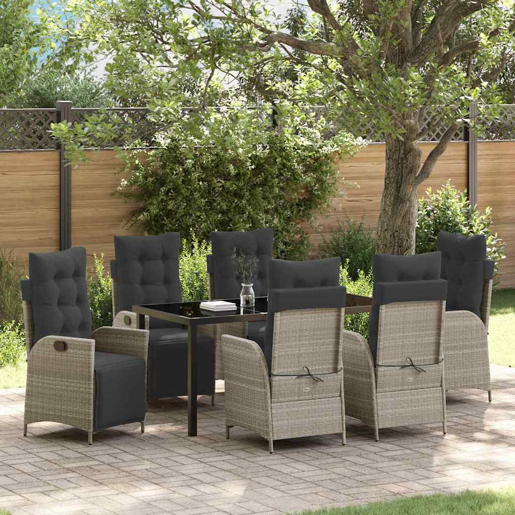 Tuin eettafelset met kussen 7 pcs Lichtgrijs poly rattan