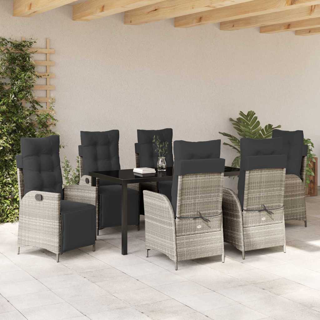 Tuin eettafelset met kussen 7 pcs Lichtgrijs poly rattan