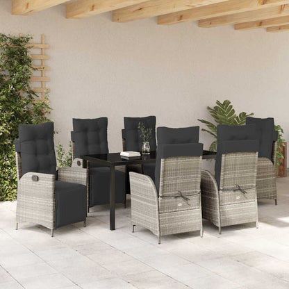 Tuin eettafelset met kussen 7 pcs Lichtgrijs poly rattan